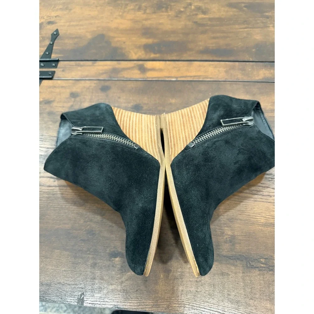 1.STATE Kaleb Wedge Booties Women 8.5 Black Suede Side Zip‎ Minimalist Boho